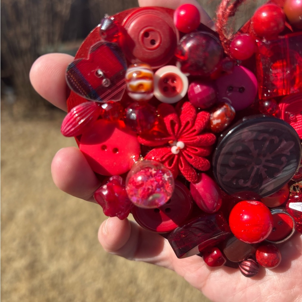 Hand Crafted Red Heart Ornament. Repurposed vintage jewelry and beads - Picture 3 of 4